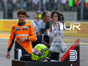 Lando Norris of the UK drives the McLaren F1 Team MCL38 Mercedes during the Formula 1 Pirelli United States Grand Prix 2024 in Austin, USA,...