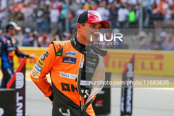 Lando Norris of the UK drives the McLaren F1 Team MCL38 Mercedes during the Formula 1 Pirelli United States Grand Prix 2024 in Austin, USA,...