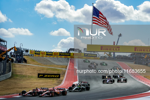 A fight occurs between the two Ferraris of Charles Leclerc of Monaco, driving the (16) Scuderia Ferrari SF-24 Ferrari, and Carlos Sainz Jr....