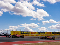 A fight occurs between the two Ferraris of Charles Leclerc of Monaco, driving the (16) Scuderia Ferrari SF-24 Ferrari, and Carlos Sainz Jr....