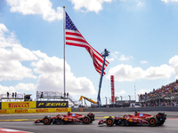 A fight occurs between the two Ferraris of Charles Leclerc of Monaco, driving the (16) Scuderia Ferrari SF-24 Ferrari, and Carlos Sainz Jr....