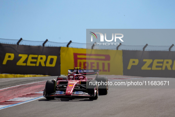 Carlos Sainz Jr. of Spain drives the (55) Scuderia Ferrari SF-24 Ferrari during the Formula 1 Pirelli United States Grand Prix 2024 in Austi...