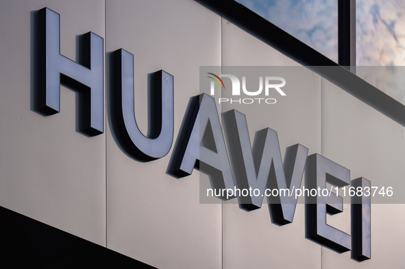 A photo taken on October 19, 2024, shows the logo of a Huawei brand store in Chongqing, China. 