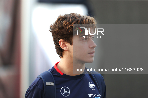 Franco Colapinto arrives at Circuit of the Americas in Austin, Texas, on October 19, 2024, during the Formula 1 Pirelli United States Grand...