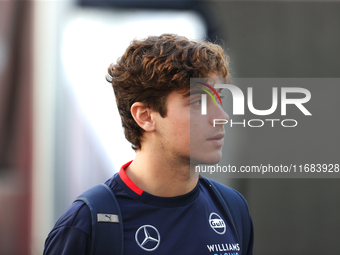 Franco Colapinto arrives at Circuit of the Americas in Austin, Texas, on October 19, 2024, during the Formula 1 Pirelli United States Grand...