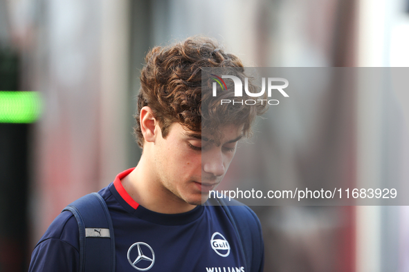 Franco Colapinto arrives at Circuit of the Americas in Austin, Texas, on October 19, 2024, during the Formula 1 Pirelli United States Grand...