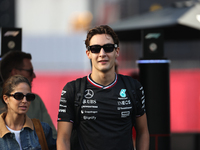 George Russell arrives at Circuit of the Americas in Austin, Texas, on October 19, 2024, during the Formula 1 Pirelli United States Grand Pr...