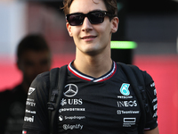 George Russell arrives at Circuit of the Americas in Austin, Texas, on October 19, 2024, during the Formula 1 Pirelli United States Grand Pr...