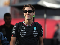 George Russell arrives at Circuit of the Americas in Austin, Texas, on October 19, 2024, during the Formula 1 Pirelli United States Grand Pr...