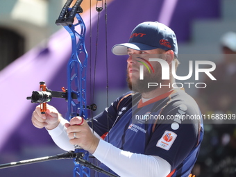 Mike Schloesser of the Netherlands competes against Sawyer Sullivan of the United States (not in picture) during the quarterfinals match on...