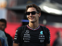 George Russell arrives at Circuit of the Americas in Austin, Texas, on October 19, 2024, during the Formula 1 Pirelli United States Grand Pr...