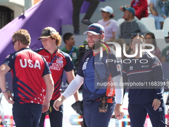 Sawyer Sullivan of the United States and Mike Schloesser of the Netherlands compete during the quarterfinals match on the second day of the...