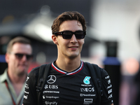 George Russell arrives at Circuit of the Americas in Austin, Texas, on October 19, 2024, during the Formula 1 Pirelli United States Grand Pr...