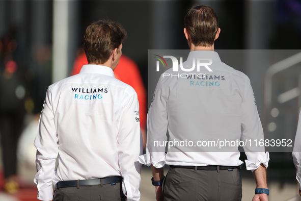 James Vowles walks through the paddock with a colleague at Circuit of the Americas in Austin, Texas, on October 19, 2024, during the Formula...