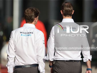 James Vowles walks through the paddock with a colleague at Circuit of the Americas in Austin, Texas, on October 19, 2024, during the Formula...