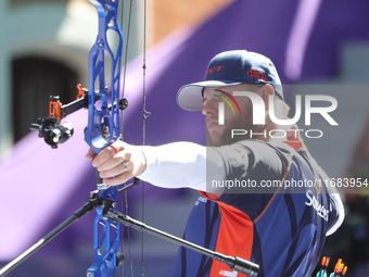 Mike Schloesser of the Netherlands competes against Sawyer Sullivan of the United States (not in picture) during the quarterfinals match on...