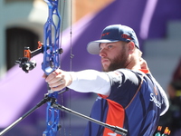 Mike Schloesser of the Netherlands competes against Sawyer Sullivan of the United States (not in picture) during the quarterfinals match on...