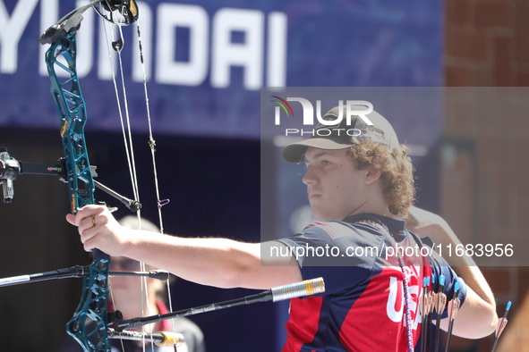 Sawyer Sullivan of the United States competes against Mike Schloesser of the Netherlands (not in picture) during the quarterfinals match on...