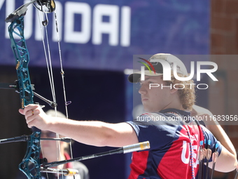 Sawyer Sullivan of the United States competes against Mike Schloesser of the Netherlands (not in picture) during the quarterfinals match on...