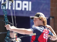 Sawyer Sullivan of the United States competes against Mike Schloesser of the Netherlands (not in picture) during the quarterfinals match on...