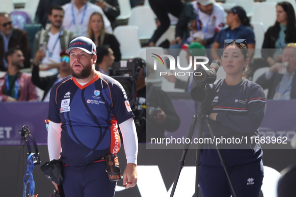 Mike Schloesser of the Netherlands competes against Sawyer Sullivan of the United States (not in picture) during the quarterfinals match on...