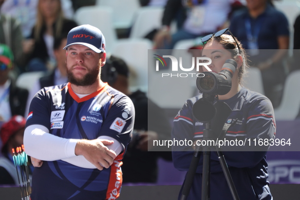 Mike Schloesser of the Netherlands competes against Sawyer Sullivan of the United States (not in picture) during the quarterfinals match on...