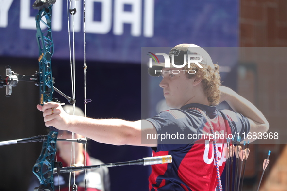 Sawyer Sullivan of the United States competes against Mike Schloesser of the Netherlands (not in picture) during the quarterfinals match on...