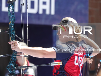 Sawyer Sullivan of the United States competes against Mike Schloesser of the Netherlands (not in picture) during the quarterfinals match on...