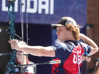 Sawyer Sullivan of the United States competes against Mike Schloesser of the Netherlands (not in picture) during the quarterfinals match on...