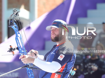 Mike Schloesser of the Netherlands competes against Sawyer Sullivan of the United States (not in picture) during the quarterfinals match on...