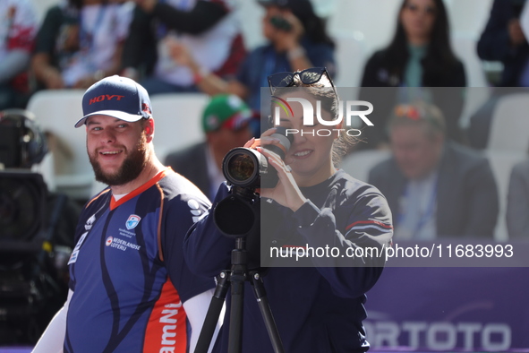 Mike Schloesser of the Netherlands competes against Sawyer Sullivan of the United States (not in picture) during the quarterfinals match on...