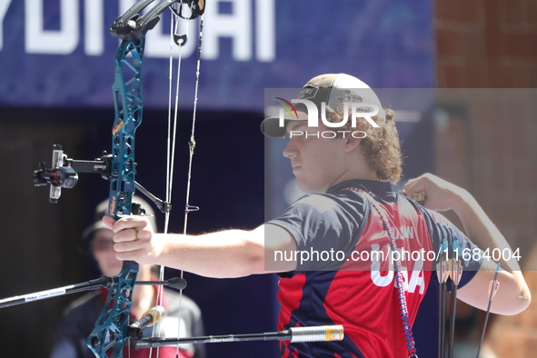 Sawyer Sullivan of the United States competes against Mike Schloesser of the Netherlands (not in picture) during the quarterfinals match on...