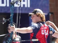 Sawyer Sullivan of the United States competes against Mike Schloesser of the Netherlands (not in picture) during the quarterfinals match on...