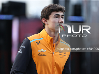 IndyCar driver Nolan Siegel arrives at Circuit of the Americas in Austin, Texas, on October 19, 2024, during the Formula 1 Pirelli United St...