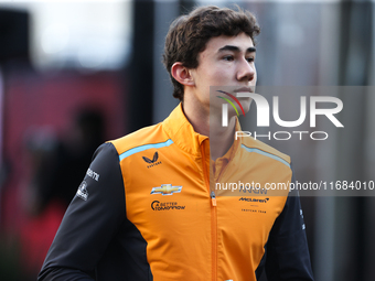 IndyCar driver Nolan Siegel arrives at Circuit of the Americas in Austin, Texas, on October 19, 2024, during the Formula 1 Pirelli United St...