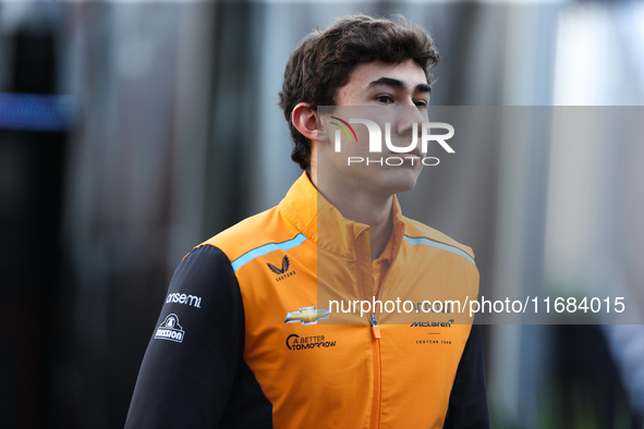 IndyCar driver Nolan Siegel arrives at Circuit of the Americas in Austin, Texas, on October 19, 2024, during the Formula 1 Pirelli United St...