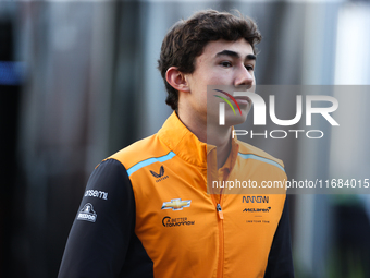 IndyCar driver Nolan Siegel arrives at Circuit of the Americas in Austin, Texas, on October 19, 2024, during the Formula 1 Pirelli United St...