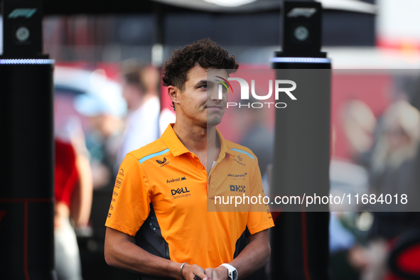 Lando Norris arrives at Circuit of the Americas in Austin, Texas, on October 19, 2024, during the Formula 1 Pirelli United States Grand Prix...