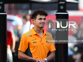 Lando Norris arrives at Circuit of the Americas in Austin, Texas, on October 19, 2024, during the Formula 1 Pirelli United States Grand Prix...