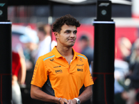 Lando Norris arrives at Circuit of the Americas in Austin, Texas, on October 19, 2024, during the Formula 1 Pirelli United States Grand Prix...