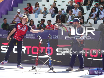 Sawyer Sullivan of the United States and Mike Schloesser of the Netherlands compete during the quarterfinals match on the second day of the...