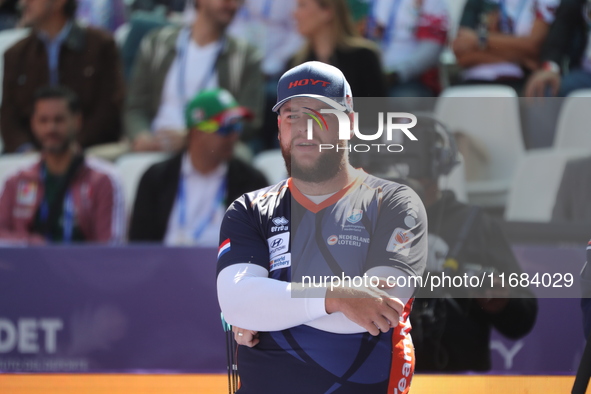 Mike Schloesser of the Netherlands competes against Sawyer Sullivan of the United States (not in picture) during the quarterfinals match on...