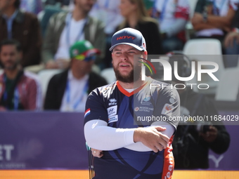 Mike Schloesser of the Netherlands competes against Sawyer Sullivan of the United States (not in picture) during the quarterfinals match on...