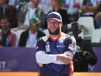 Mike Schloesser of the Netherlands competes against Sawyer Sullivan of the United States (not in picture) during the quarterfinals match on...