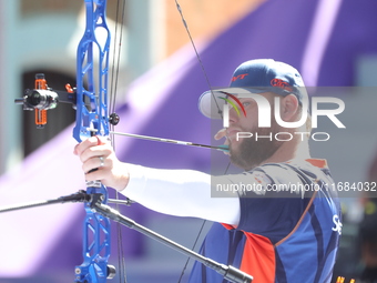 Mike Schloesser of the Netherlands competes against Sawyer Sullivan of the United States (not in picture) during the quarterfinals match on...