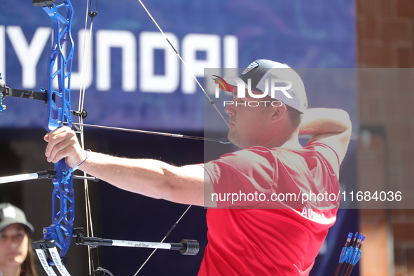 Nico Weiner of Austria competes against James Lutz of the United States (not in picture) during the quarterfinals match on the second day of...