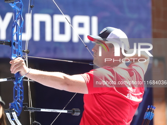 Nico Weiner of Austria competes against James Lutz of the United States (not in picture) during the quarterfinals match on the second day of...