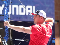 Nico Weiner of Austria competes against James Lutz of the United States (not in picture) during the quarterfinals match on the second day of...