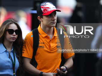 Oscar Piastri arrives at Circuit of the Americas in Austin, Texas, on October 19, 2024, during the Formula 1 Pirelli United States Grand Pri...