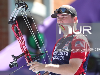 James Lutz of the United States competes against Nico Weiner of Austria (not in picture) during the quarterfinals match on the final day of...